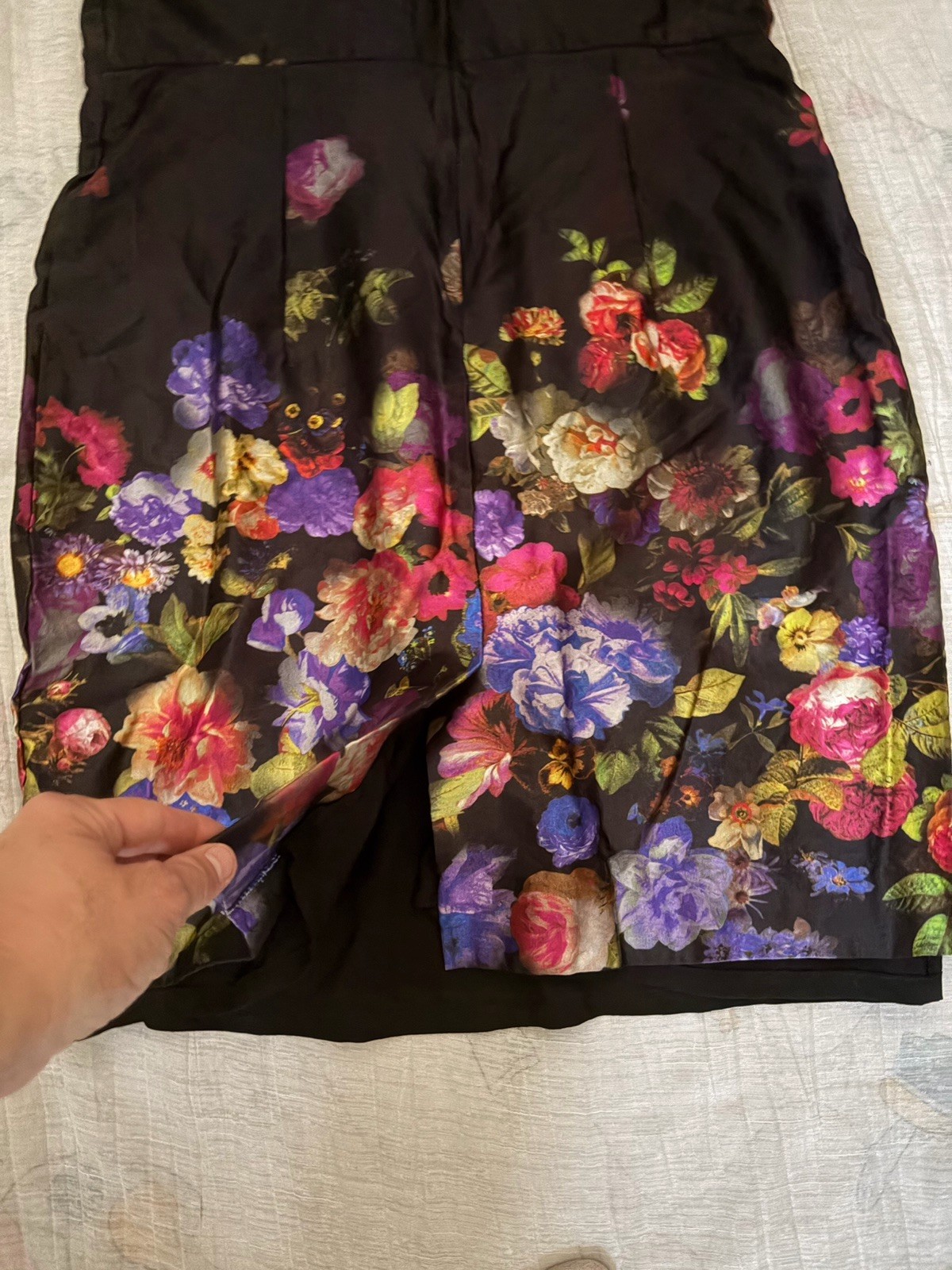 MILLY NY Satin Vibrant Watercolor Black Floral Dress Women’s Size 10 Sweatheart