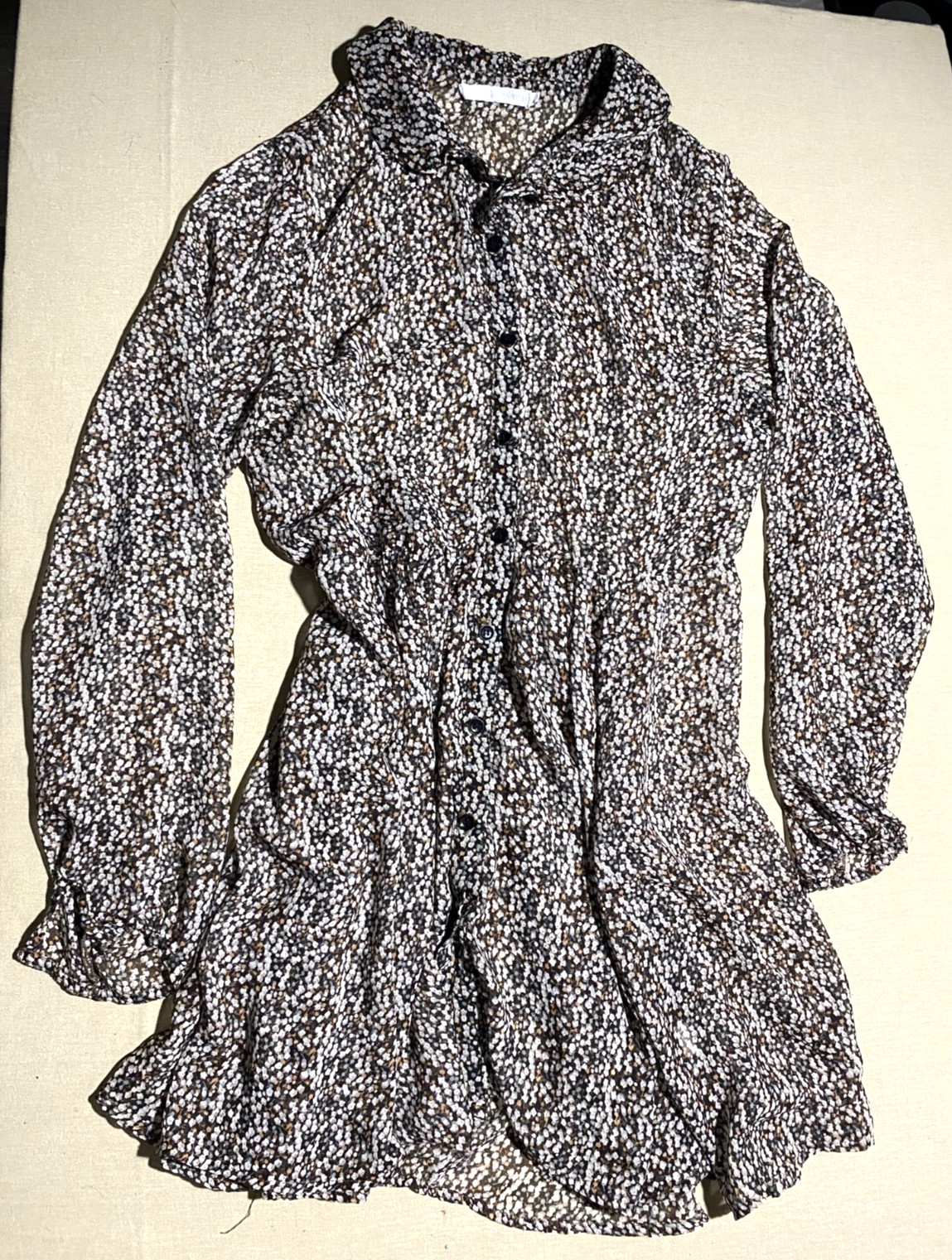Stussy sheer long -sleeve Brown ditsy floral babydoll shirt Dress Small
