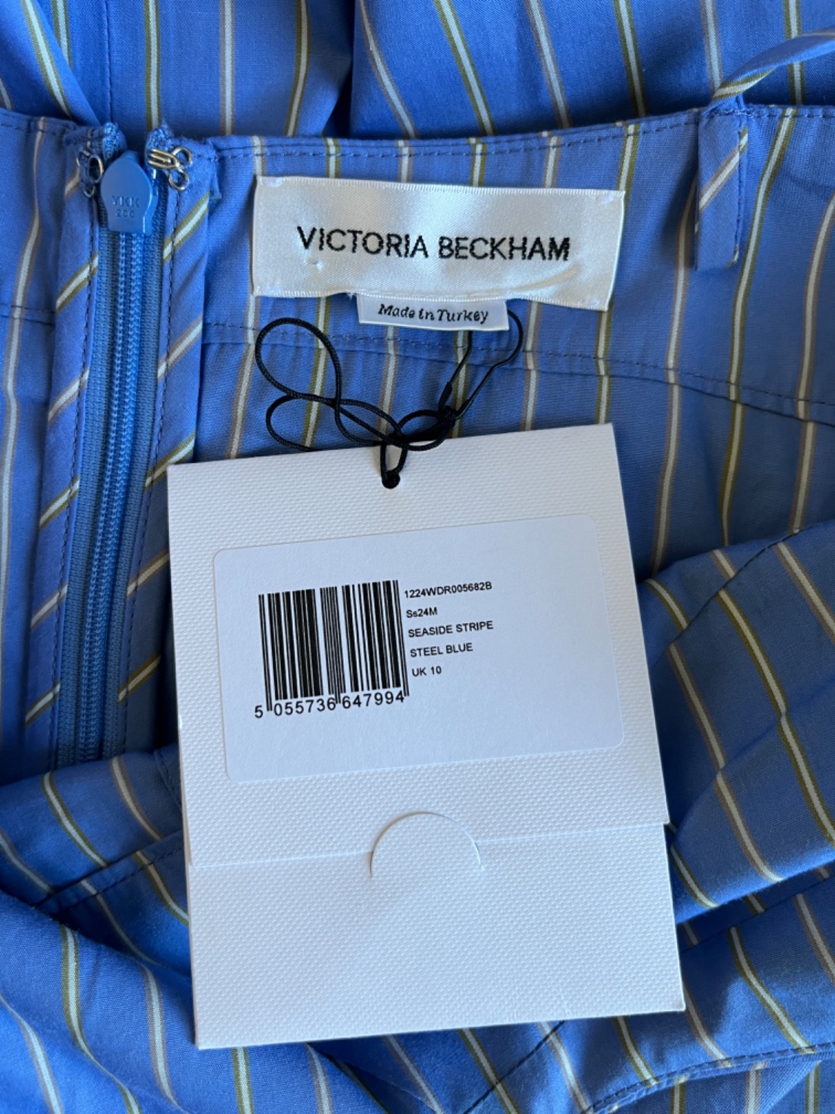 Victoria Beckham Striped Cotton-poplin Midi Dress Sz UK 10/US 6 Blue Euro Summer