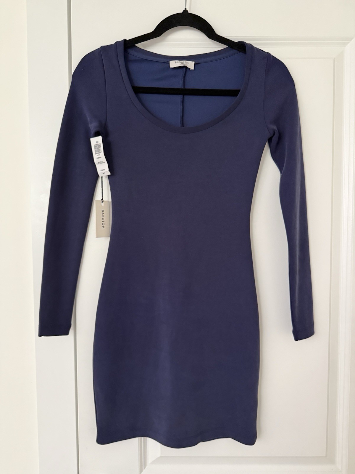 Aritzia Babaton Blue Solid Scoop Neck Long Sleeve Bodycon Mini Dress Women’s XXS