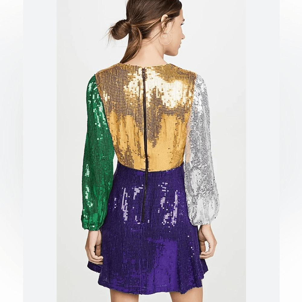 Alice + Olivia Blaze Multicolor Sequin Blouson Sleeve Mini Dress Size 2