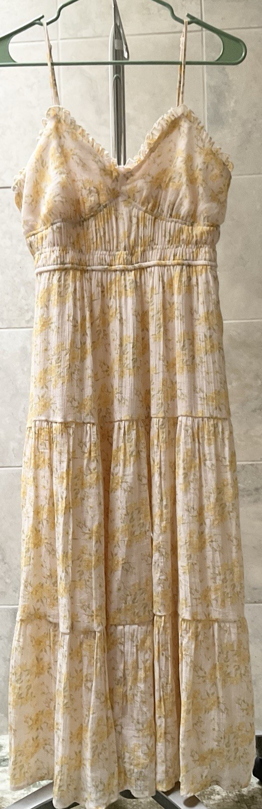 Trixxi Yellow Rose sz M (waist 29″) Floral Print Sleeveless Midi Dress Romantic
