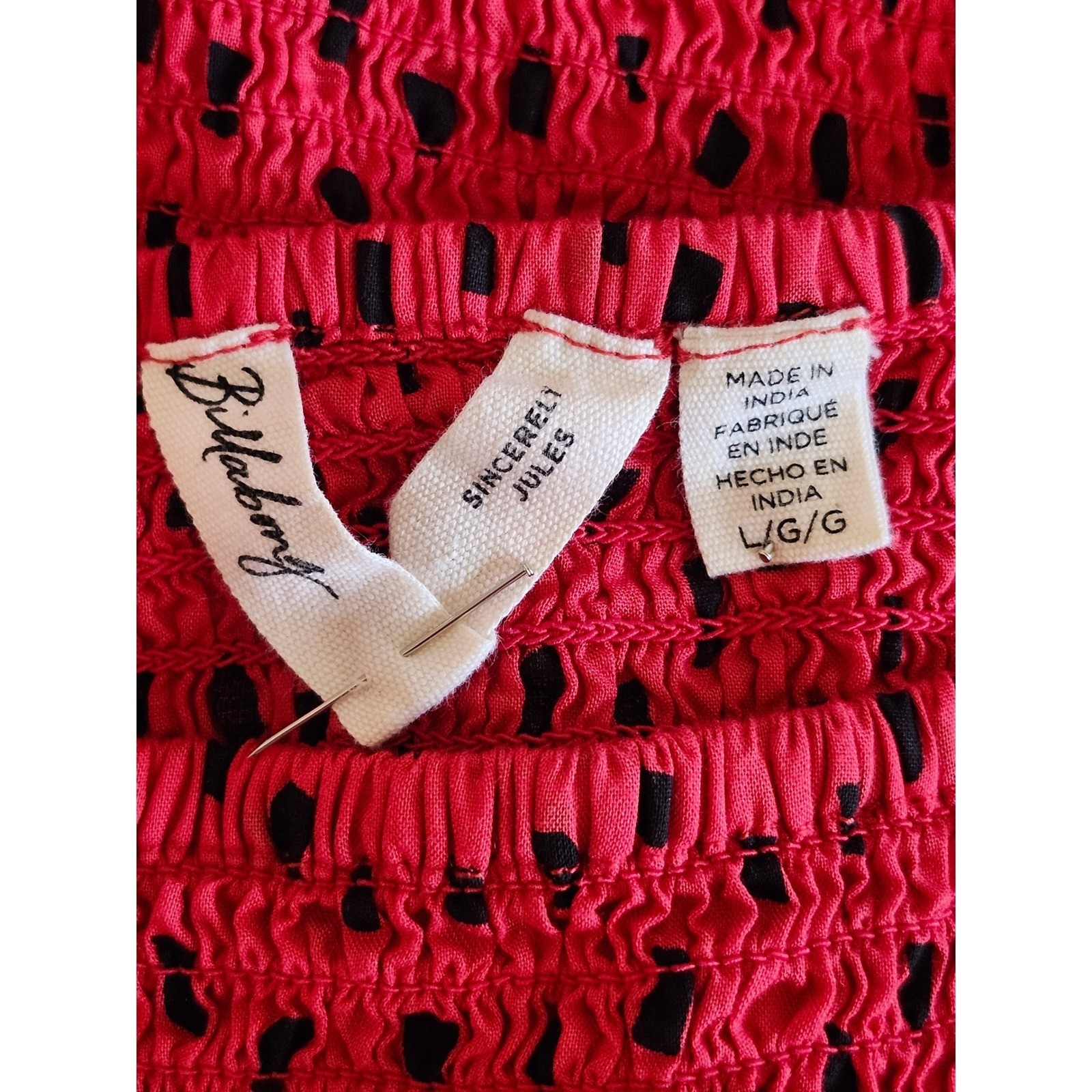 Billabong Sincerely Jules Playing For Keeps Red Polka Dot Smocked Mini Dress L