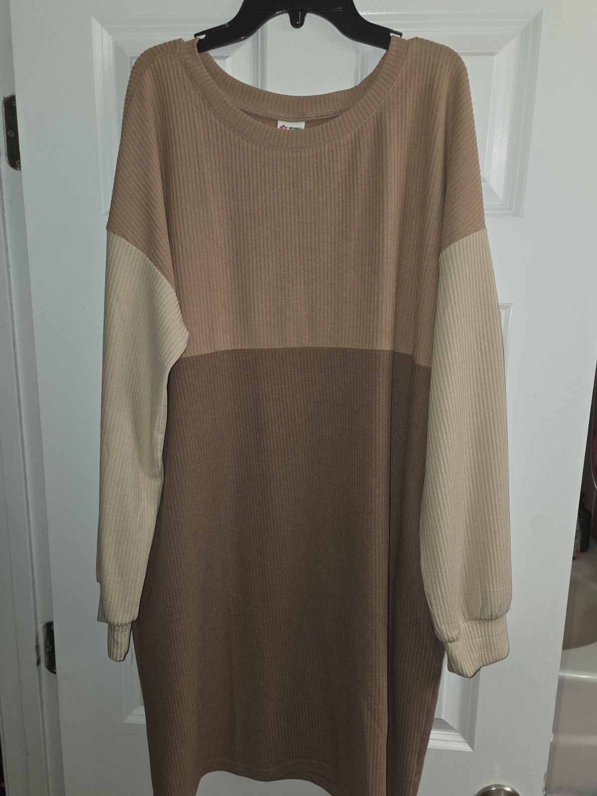 WIHOLL Women’s XL Colorblock Ribbed Knit Sweater Dress Crew Neck Knee Length