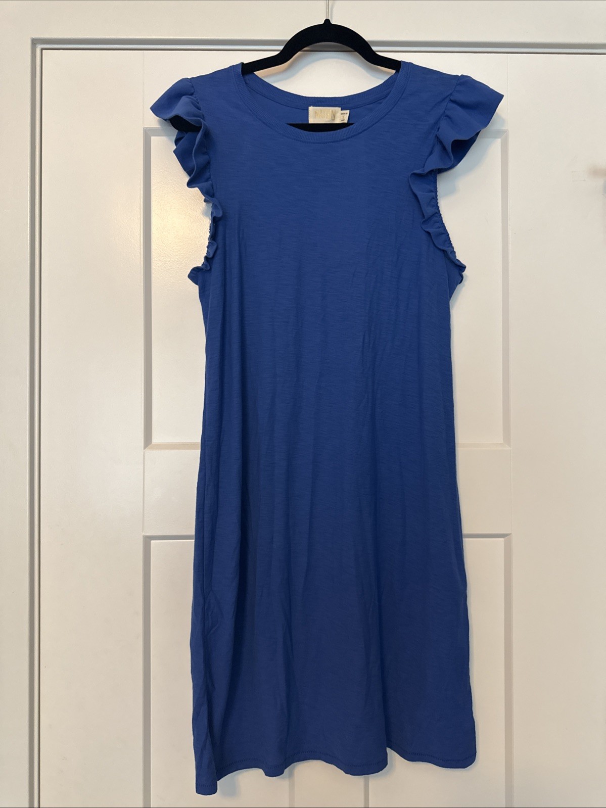 Nation LTD Blue Elliot Fused Pima Cotton Ruffle Dress Large