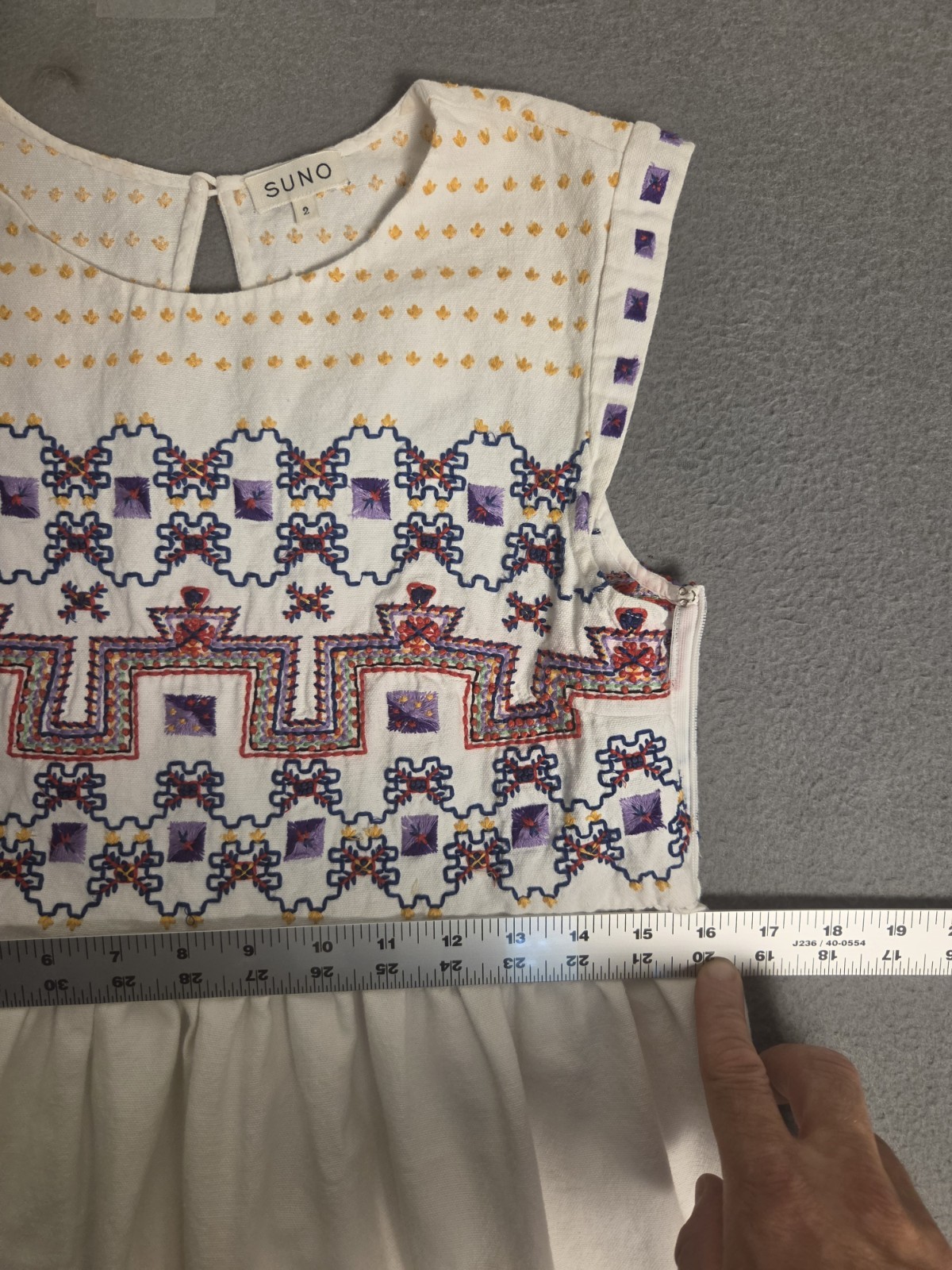Suno NY White Cotton Geometric Embroidered Boho Sleeveless Midi Dress Size 2