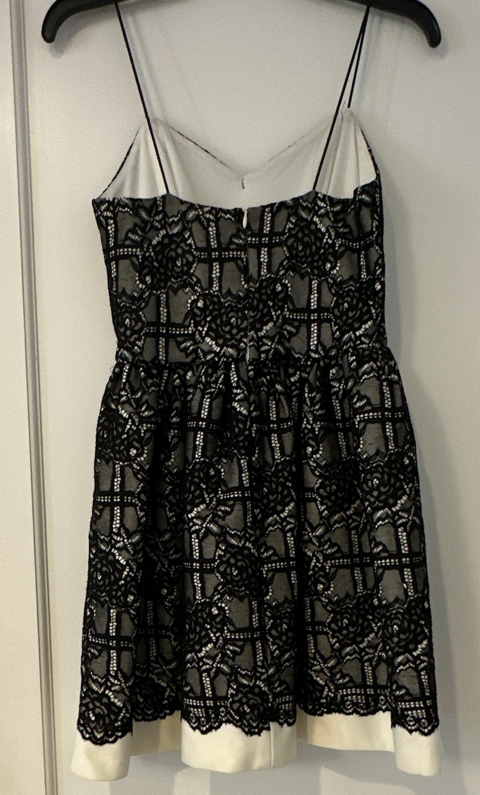 AQUA Fit & Flare Dress Sweetheart Spaghetti Strap Lace Floral Black/White S