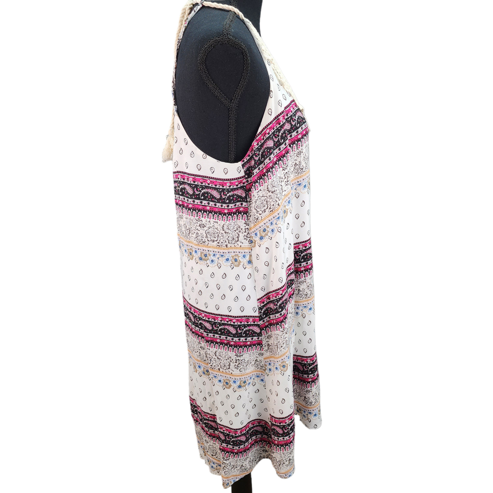 Women Medium Boho Halter Sundress Crochet Trim Shift Dress Lined Vacation Summer
