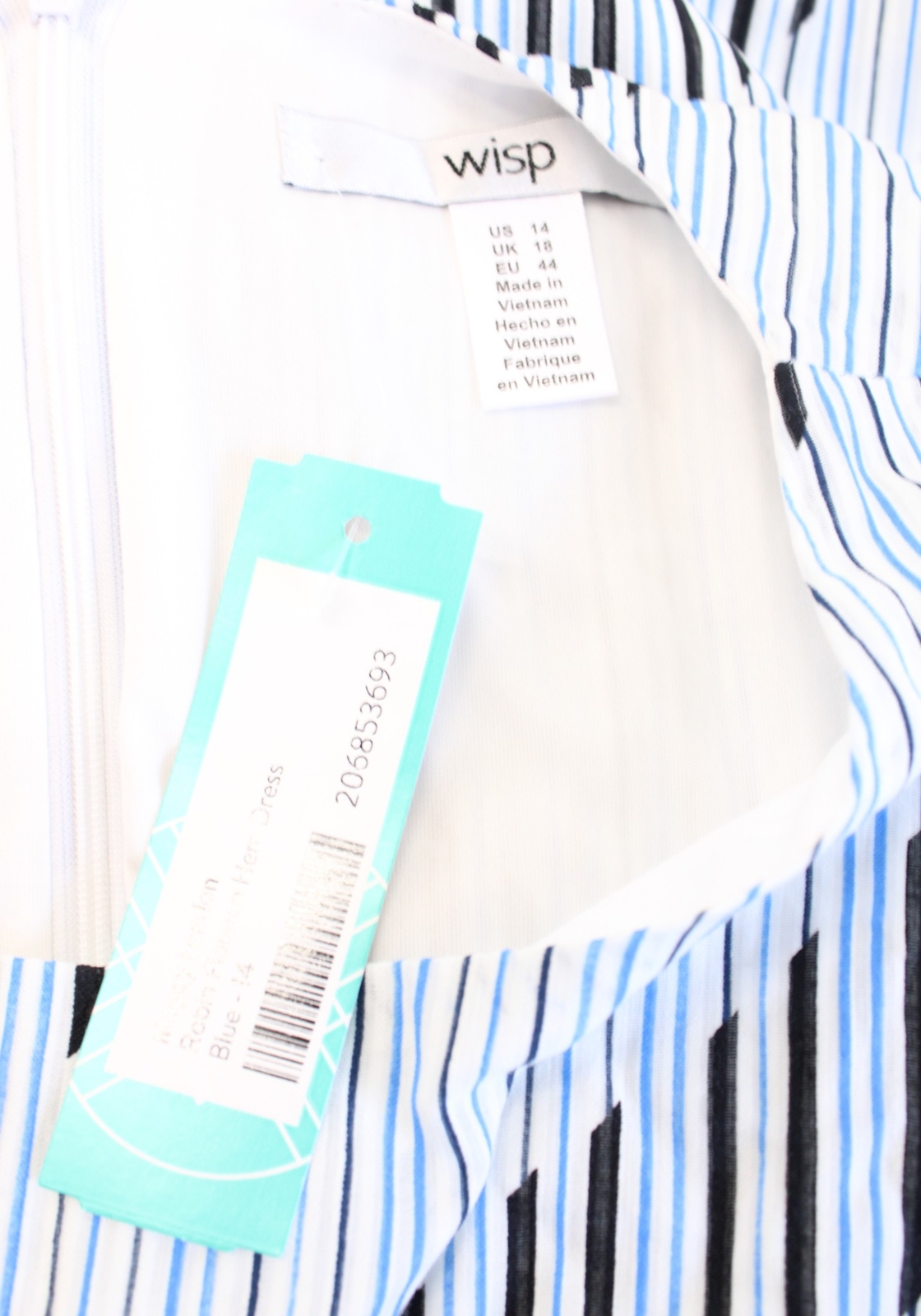 NWT Wisp Stitch Fix Blue White Black Striped Flounce Hem Sleeveless Dress Sz 14