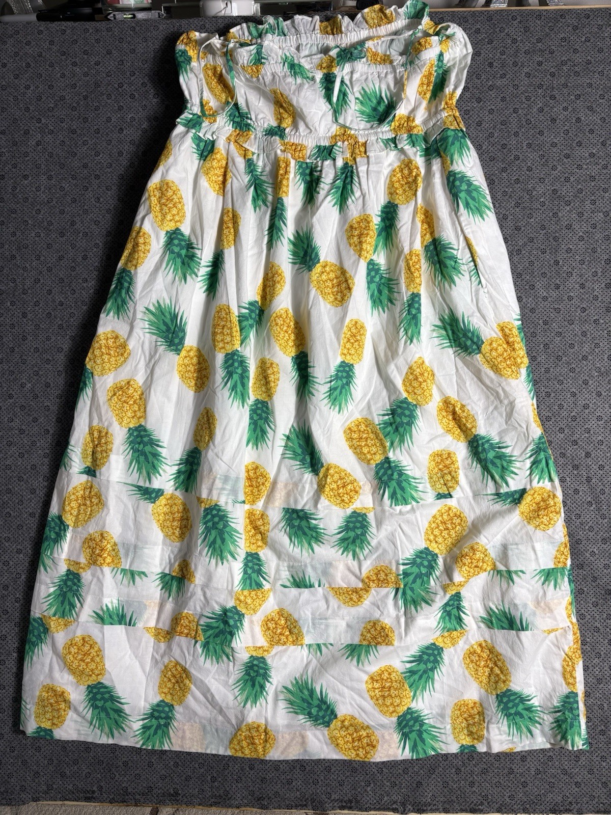 J.Crew Pineapple Squareneck Ruffle Maxi Dress Sz 14 White Yellow Green NWT
