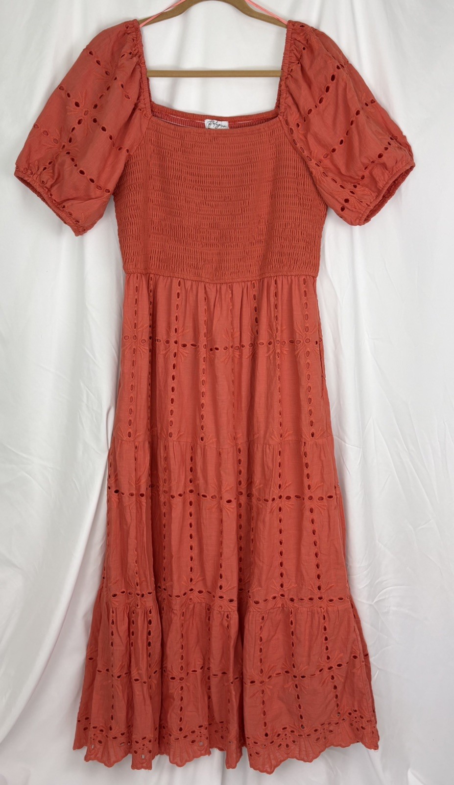 Women’s Large Eyelet Midaxi Dress Pockets Tiered Cottagecore Peasant Boho
