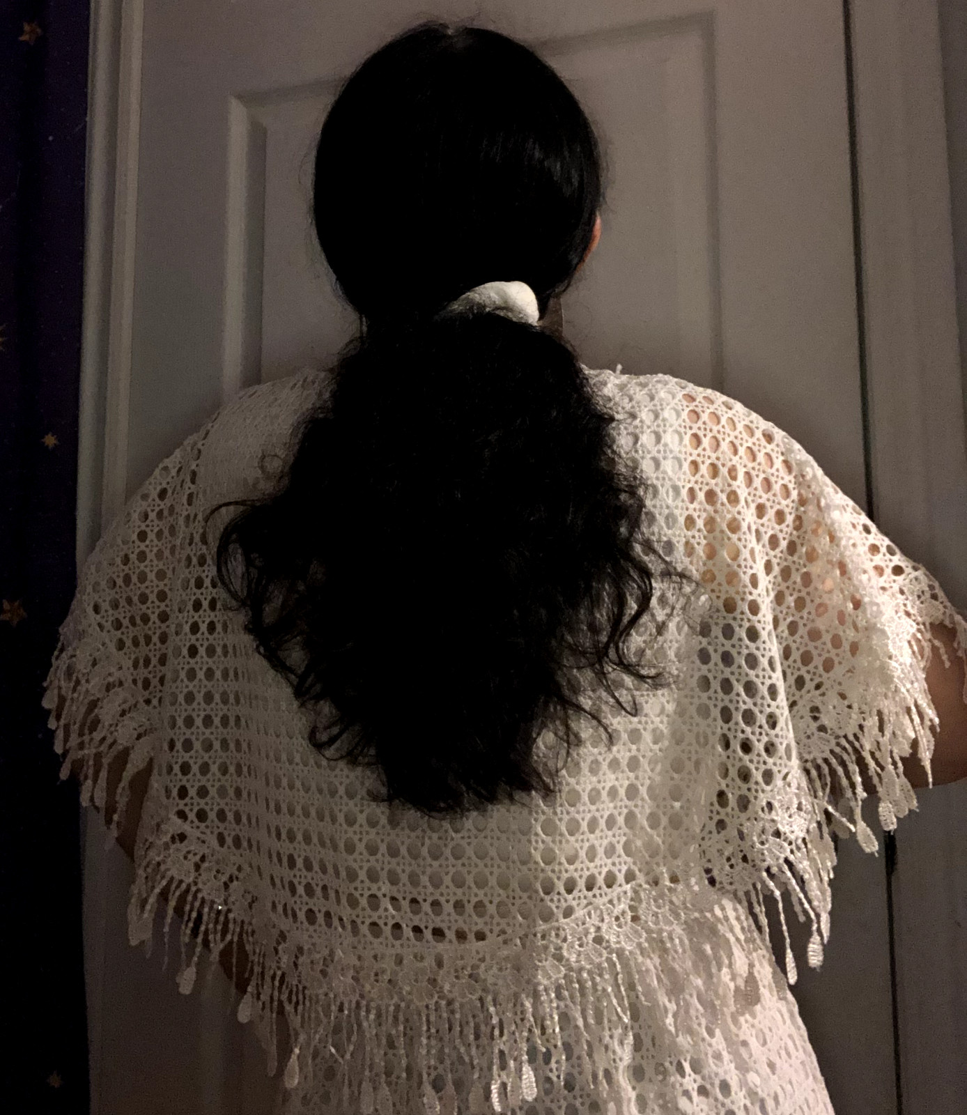 White Crochet Short Dress with Frange Capelet Acrylic S/M Fringe Boho