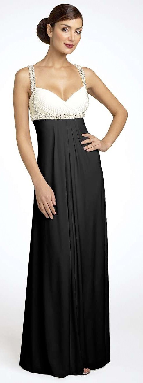 JS Boutique Beaded Crisscross Matte Jersey Gown (Size 8, Black, Ivory)
