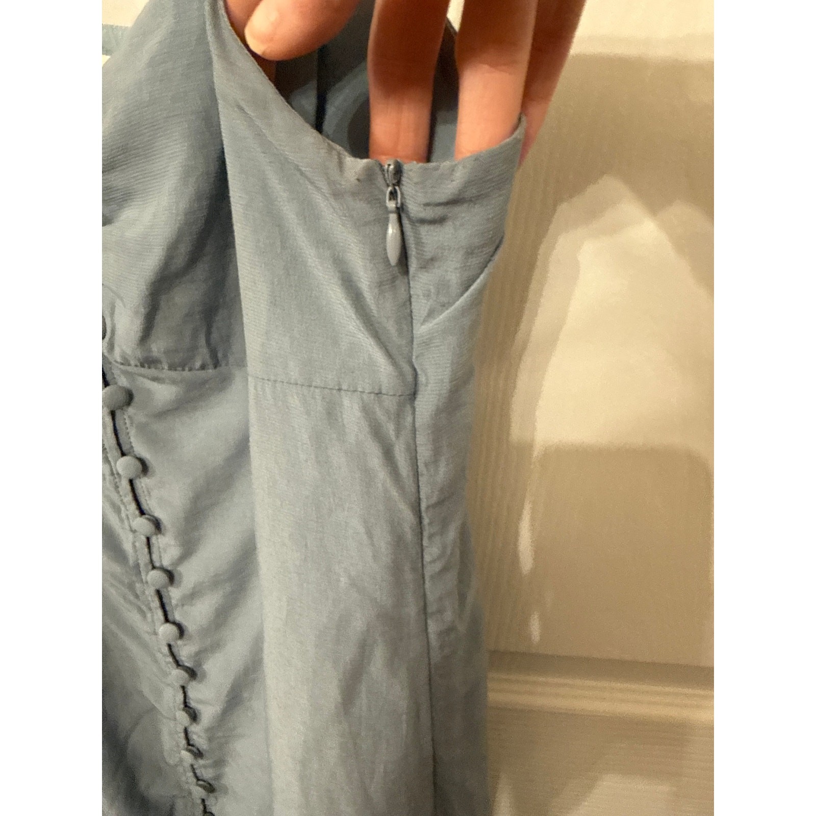 Grade & Gather Button Down Spaghetti Strap Midi Dress in Smoky Blue, S