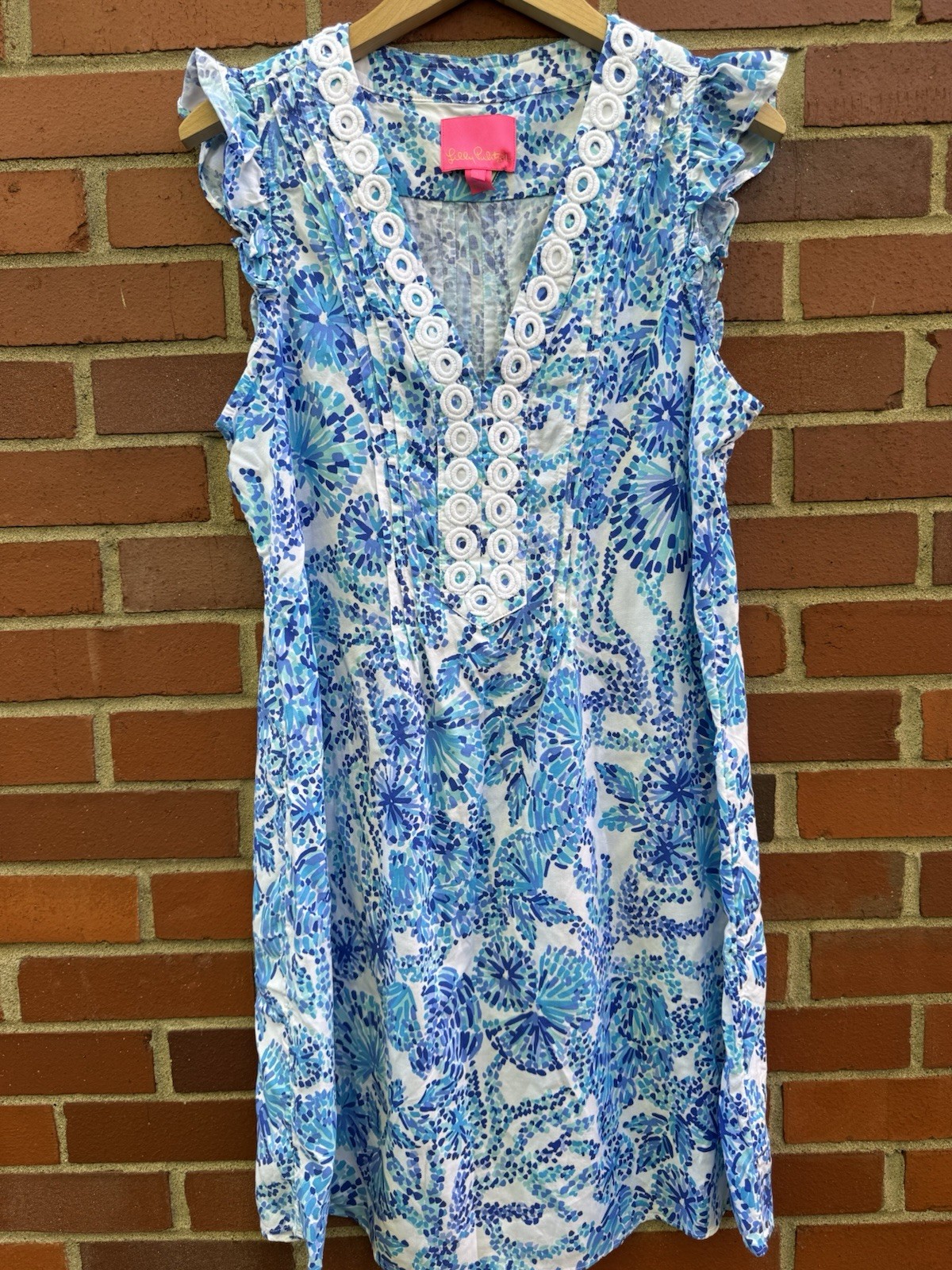 Lilly Pulitzer Joan Tunic Dress Turquoise White Shell Me You Love Me- L