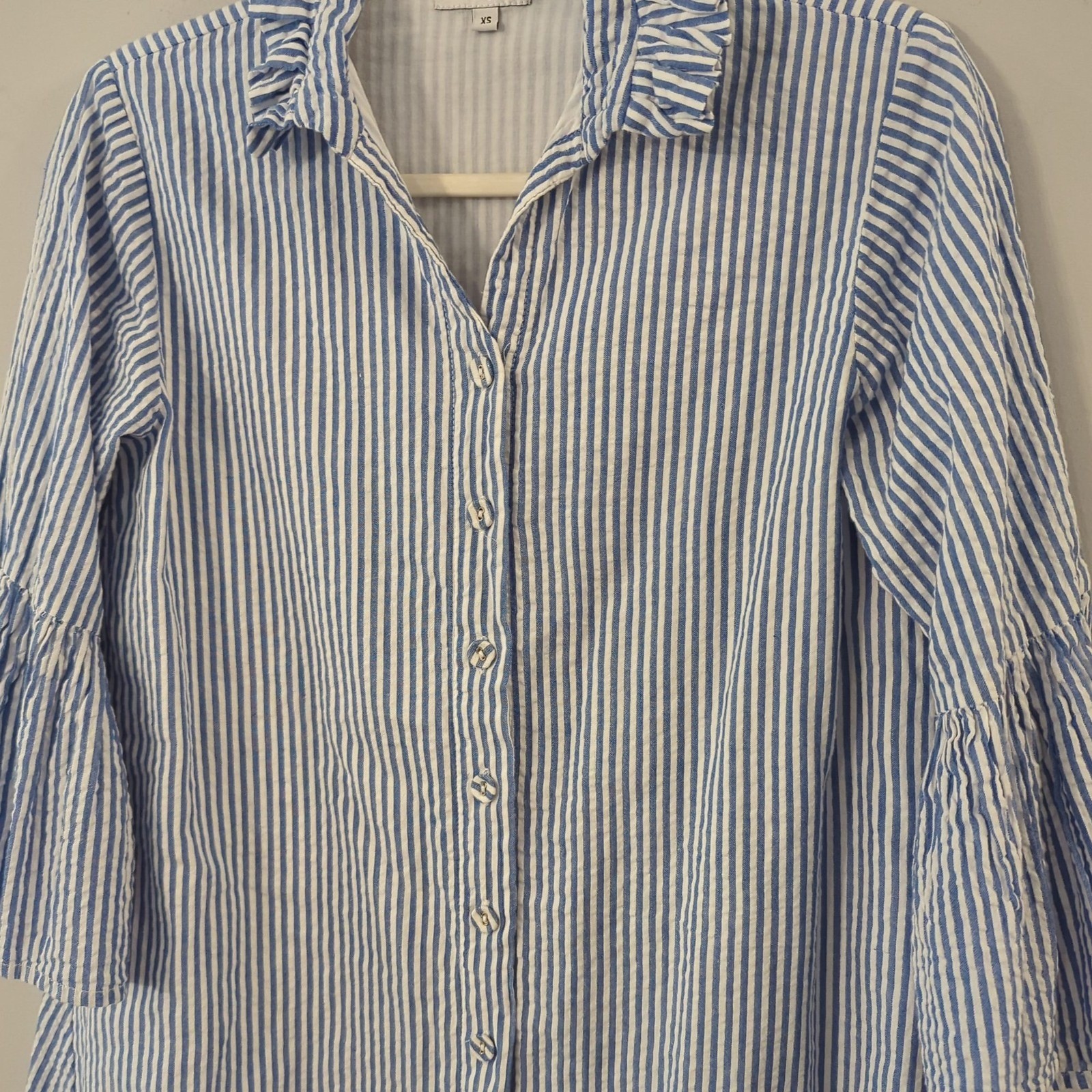 Holly Shea Striped Blue White Button Up Dress Xs