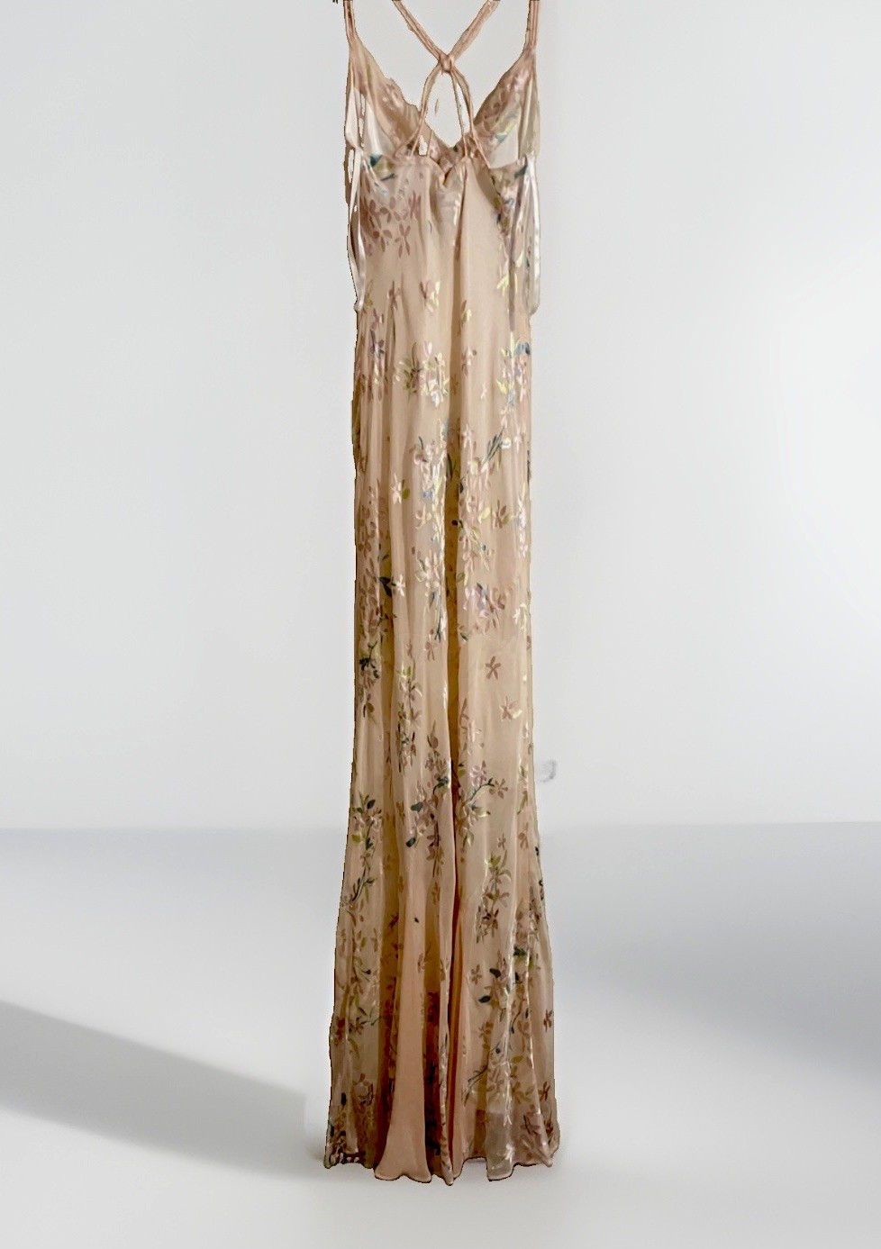 90s Monsoon bias cut Silk Floral Long Dress UK 8 Baby Pink Y2k Embellished