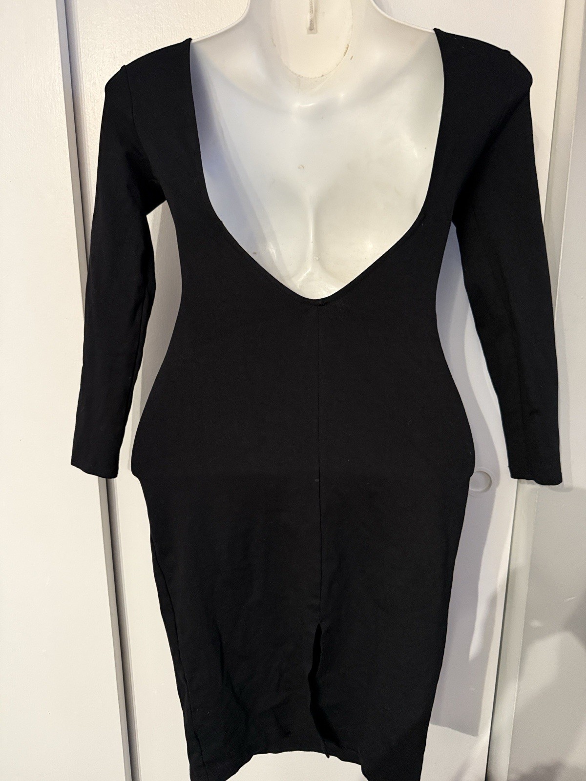 Lulus XS Va Va Voom Black Backless Long Sleeve Midi Dress Party Body Com Large