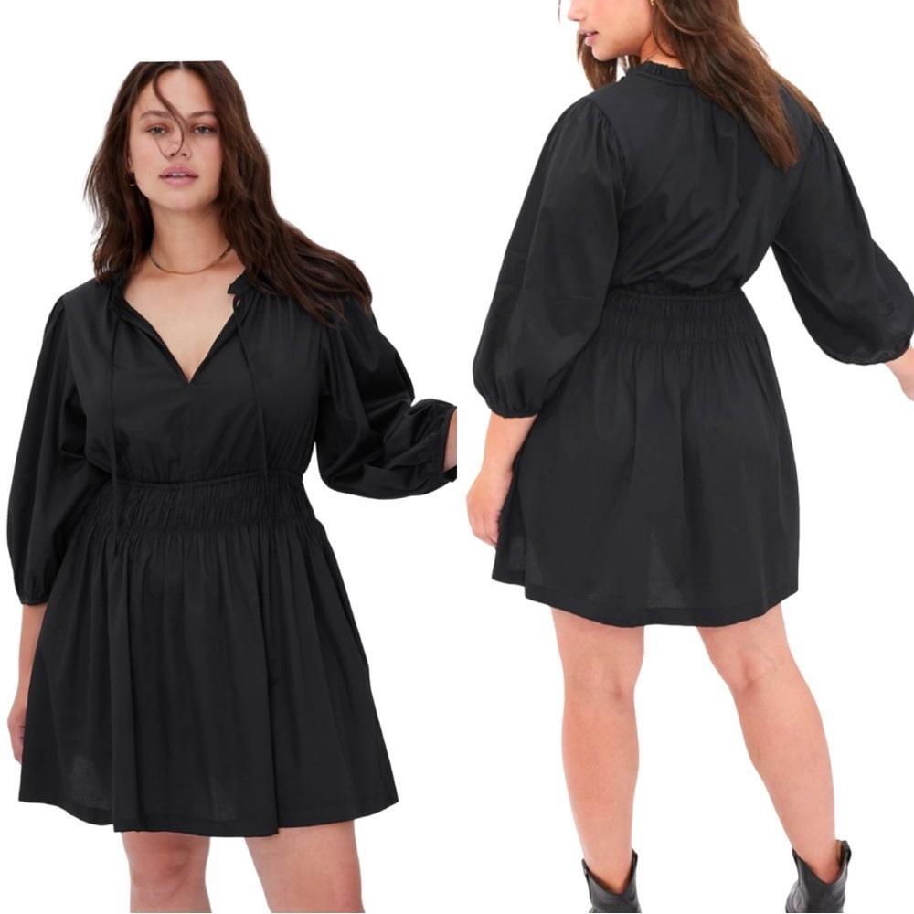 NWT GAP SMOCKED WAIST PUFF MINI DRESS SZ MEDIUM TALL COTTON BLACK