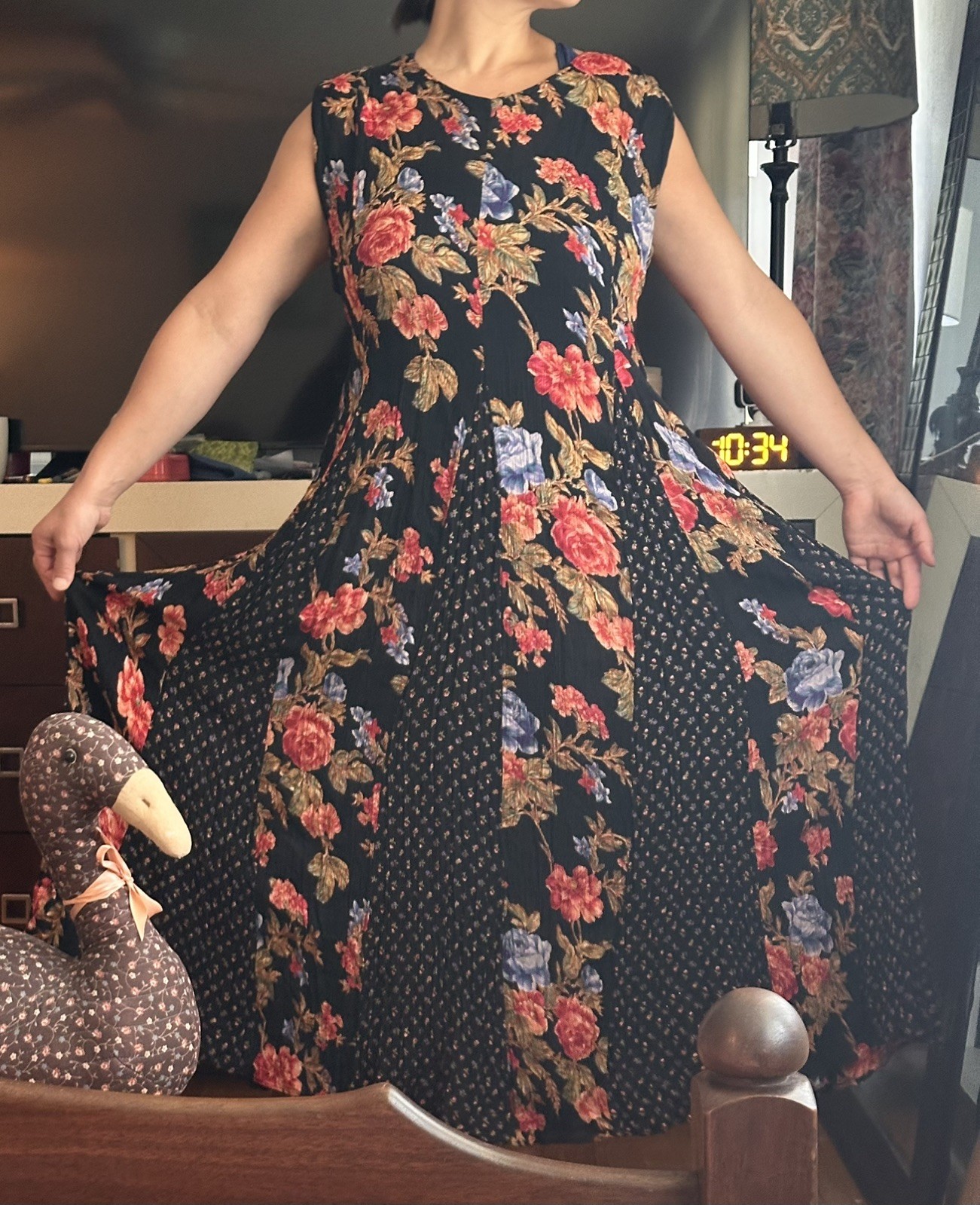 VTG 90s American Angel Patchwork Floral Rayon Twirl Maxi Dress 14/16 Whimsigoth