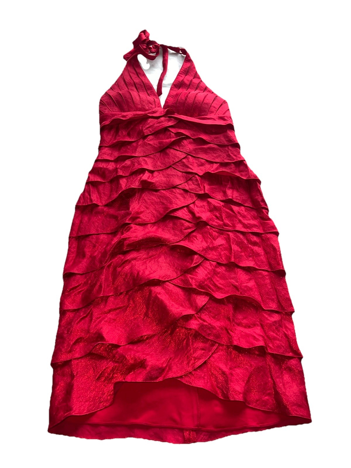 Cache Size 6 Red Tiered Dress Necktied Length 41” Zip Rayon Poly Nylon #2900