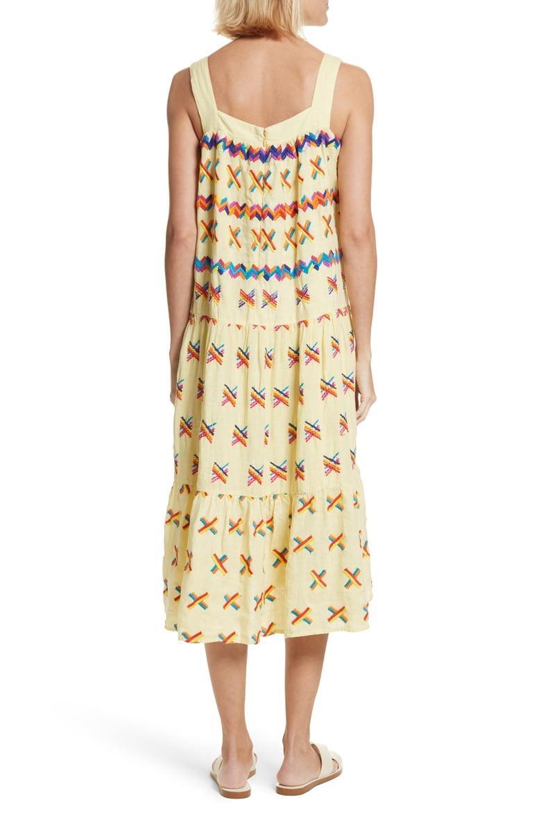 ALL THINGS MOCHI Women’s Remi Embroidered Midi Summer Dress Yellow Sz. Medium