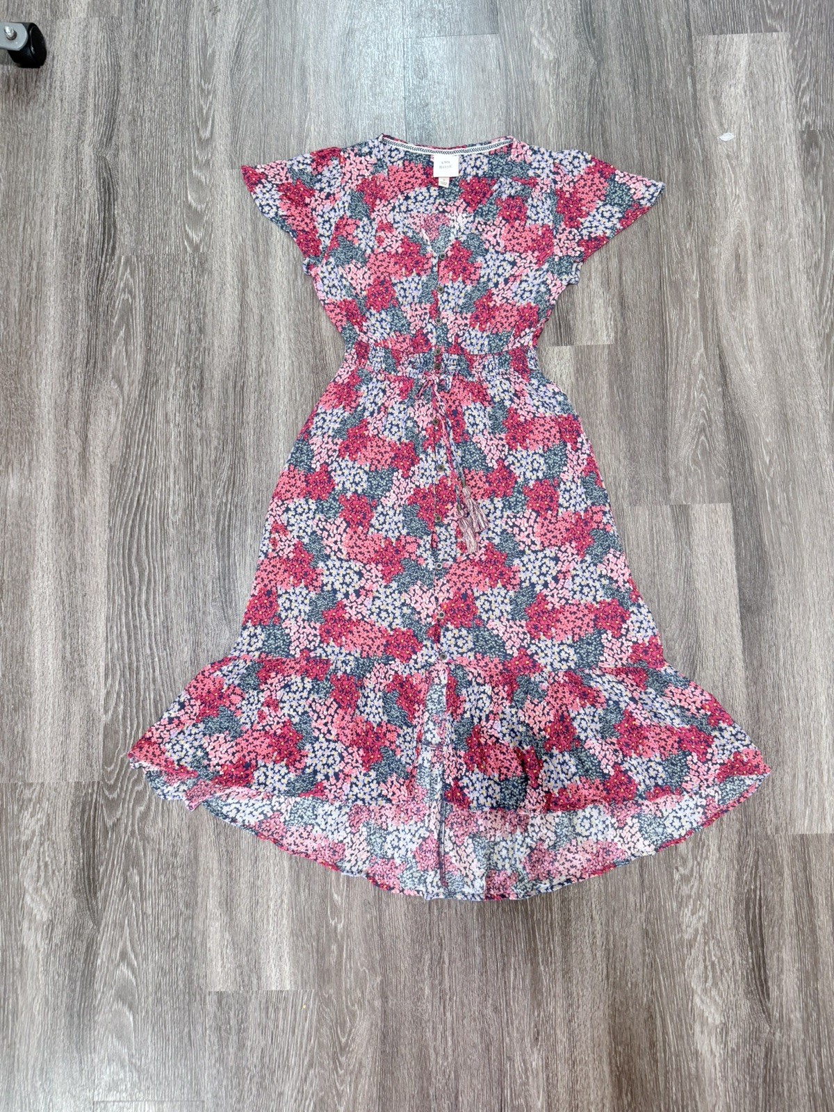 Knox Rose Medium 100% Rayon Button Flowy Midi Below Knee Dress Floral Red Size S