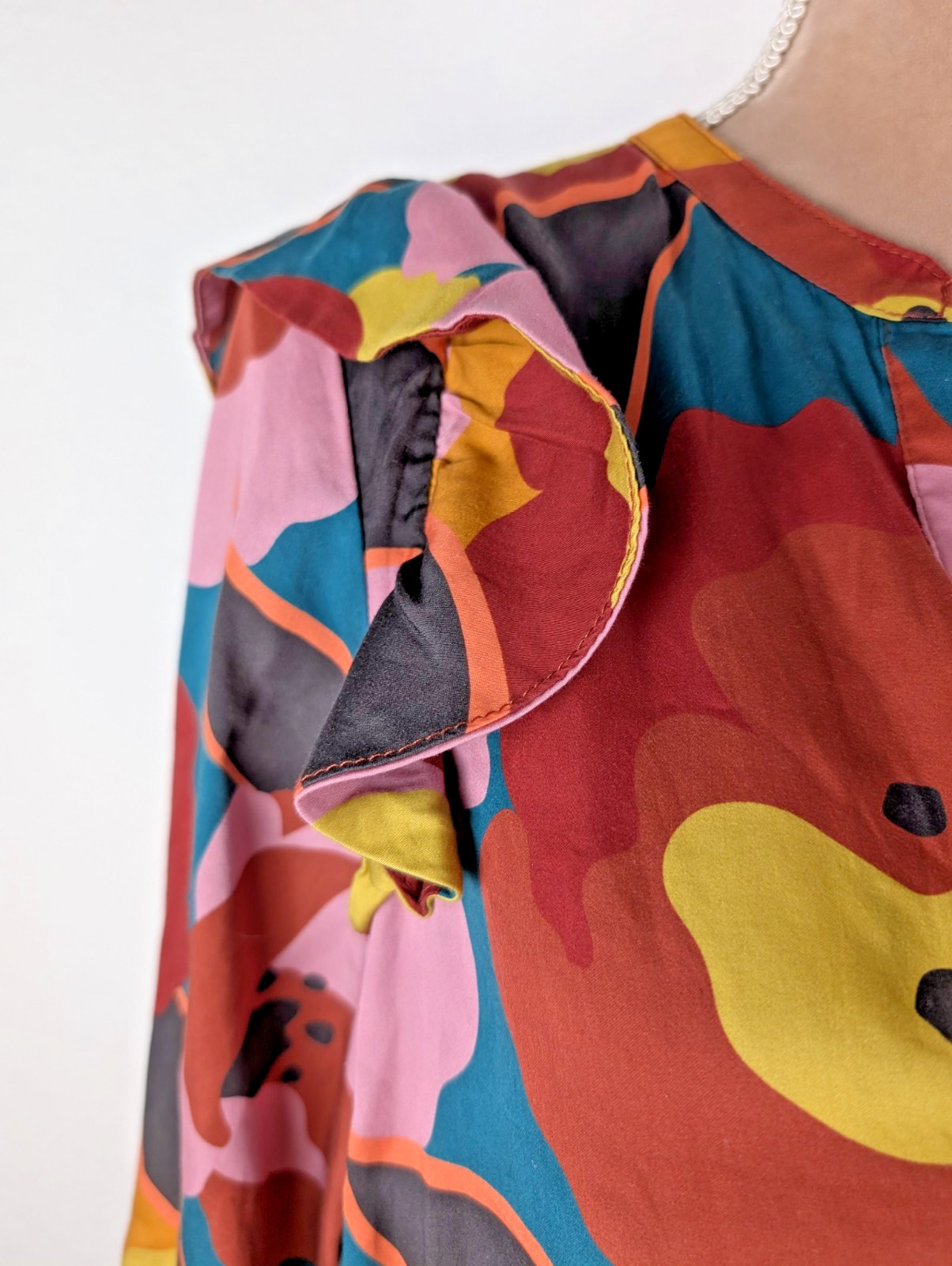 Marine Layer Elise Exploded Floral Mini Dress Tiered Ruffle Sz L Colorful Art