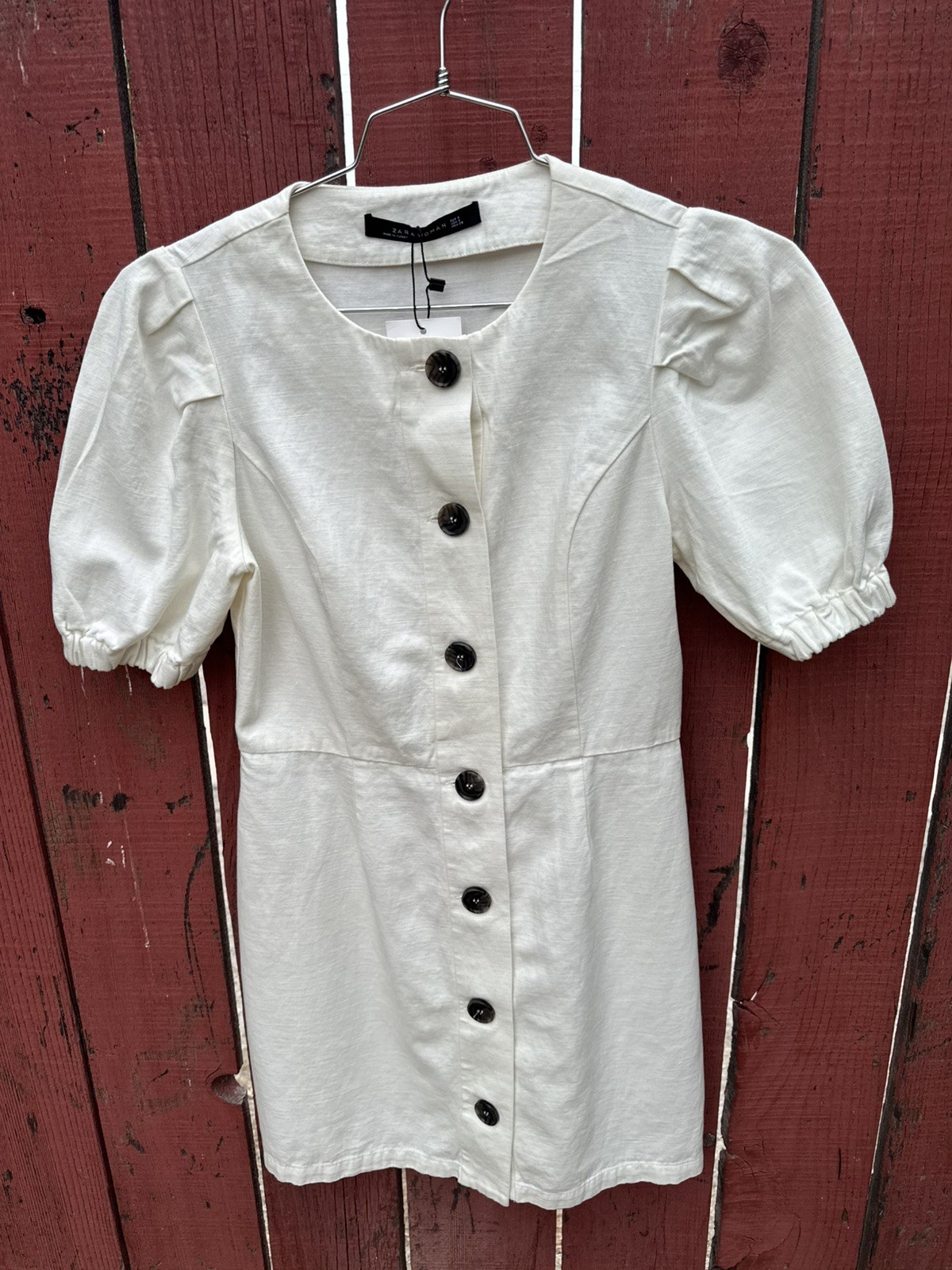 Zara Puff Sleeve White Linen Cotton Dress Homestead Summer Vacation Pretty Woman