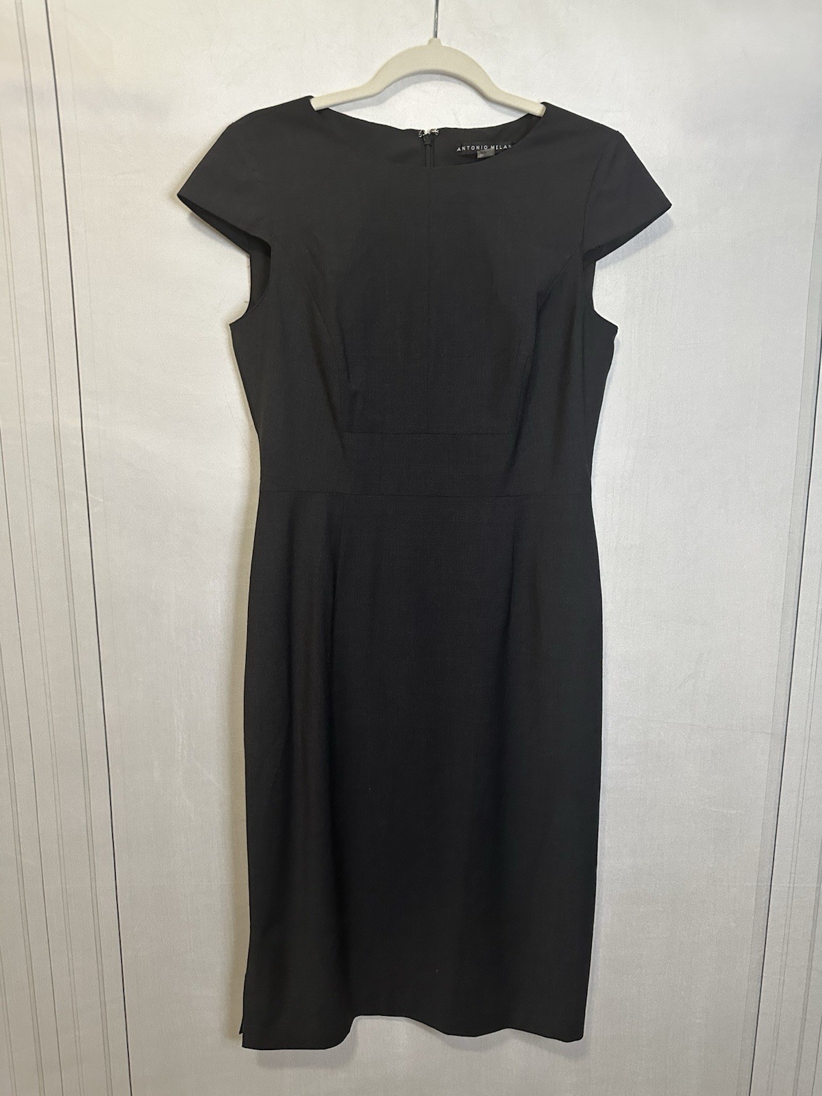 Antonio Melani Women’s Gray Wool Sheath Dress Size 8 Career Office Stretch Midi