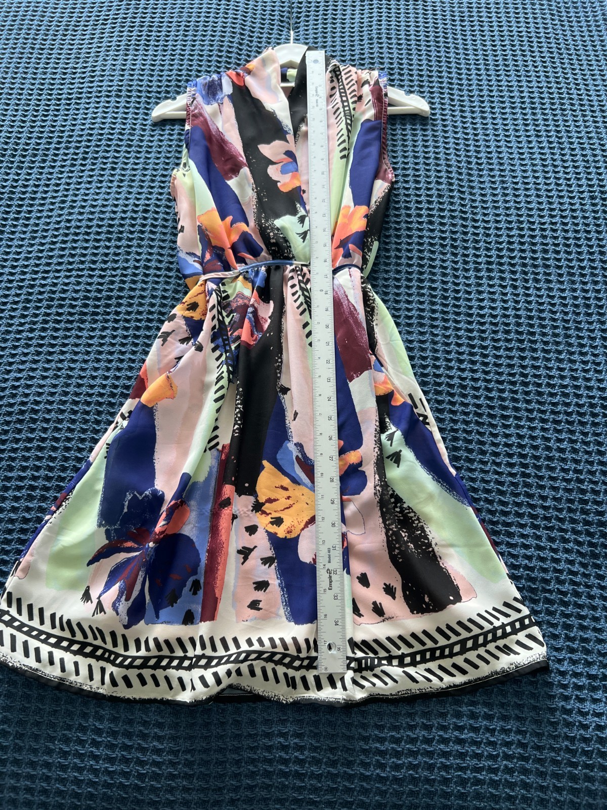 Bar III Women’s Large Sleeveless Floral Faux Wrap Dress Pink Blue Lined Pockets