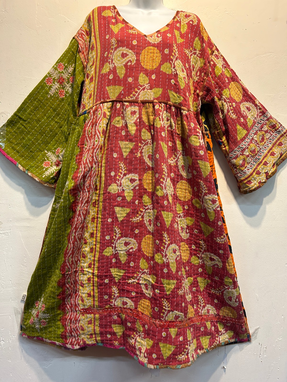 Nw FUNKY STUFF hippy boho vintage cotton pocket kantha maxi reversible DRESS 1X