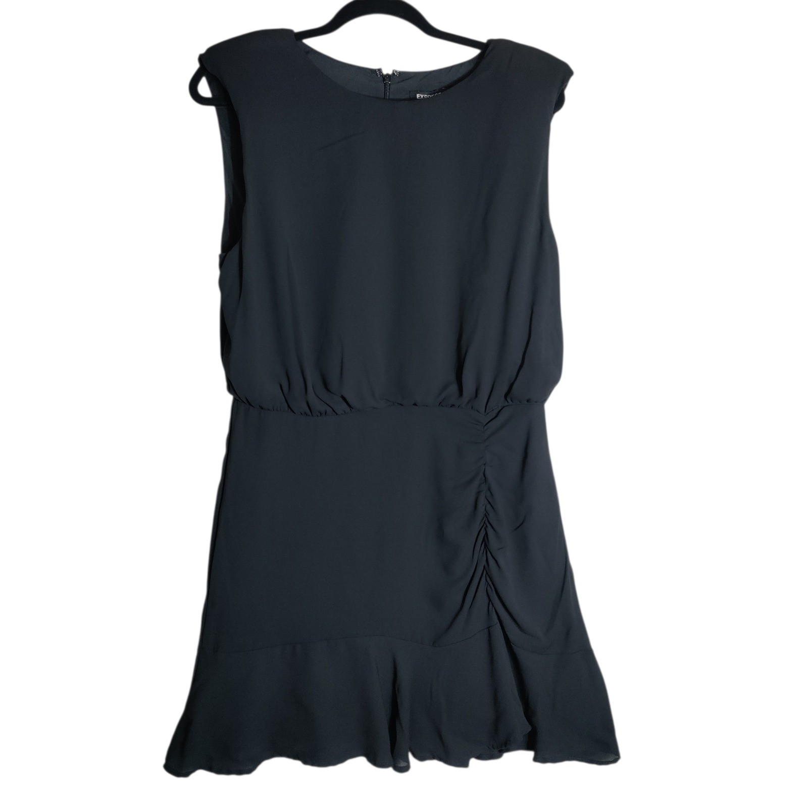 Express Conscious Edit Black Sleeveless Ruffle Hem Ruched Mini Dress Womens L