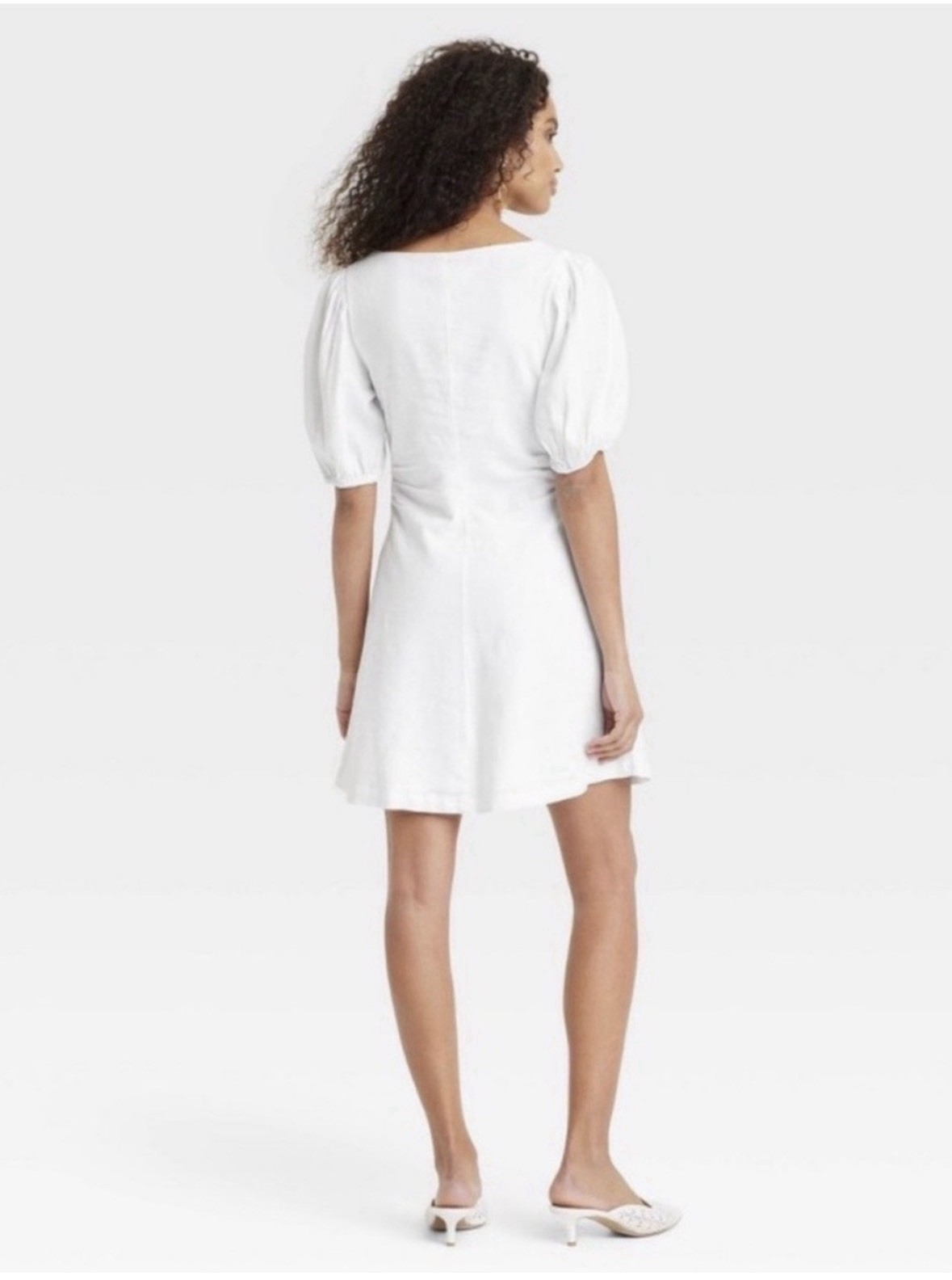 A New Day Women’s White Solid Square Neck Puff Sleeve Linen Blend Mini Dress 17