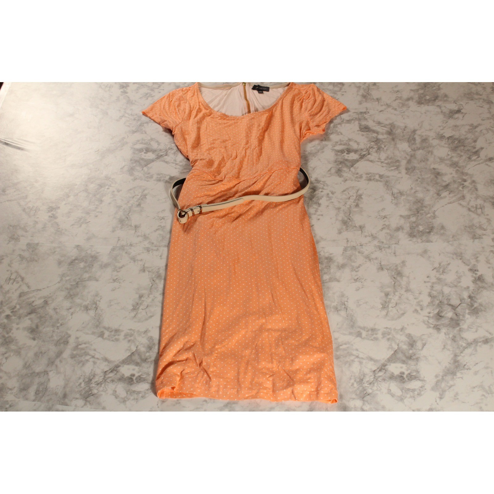 The Limited T-Shirt Dress Womens M Orange Good Polka Dot Belted Short Sleeve Zip