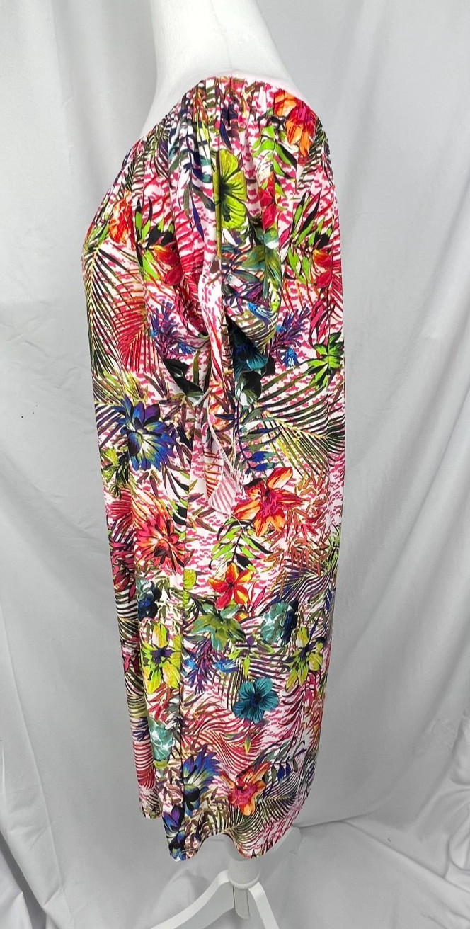 TACERA Off Shoulder Dress Womens Small Multicolor Tropical Floral Print Stretch