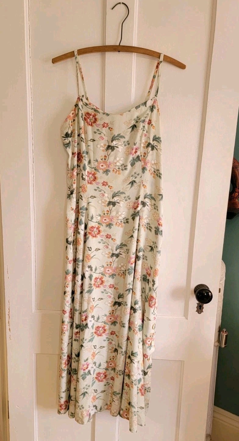 JOULE ENERGY Vintage 90s Rayon Floral Maxi Dress Size M Sage Green Botanical