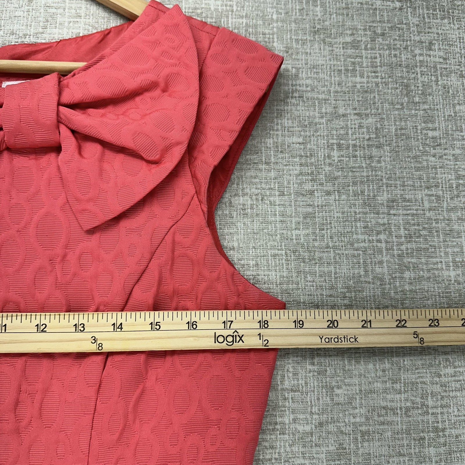 Studio I Dress Womens 10 Salmon Pink Textured Bow Sheath Lined Back Zip