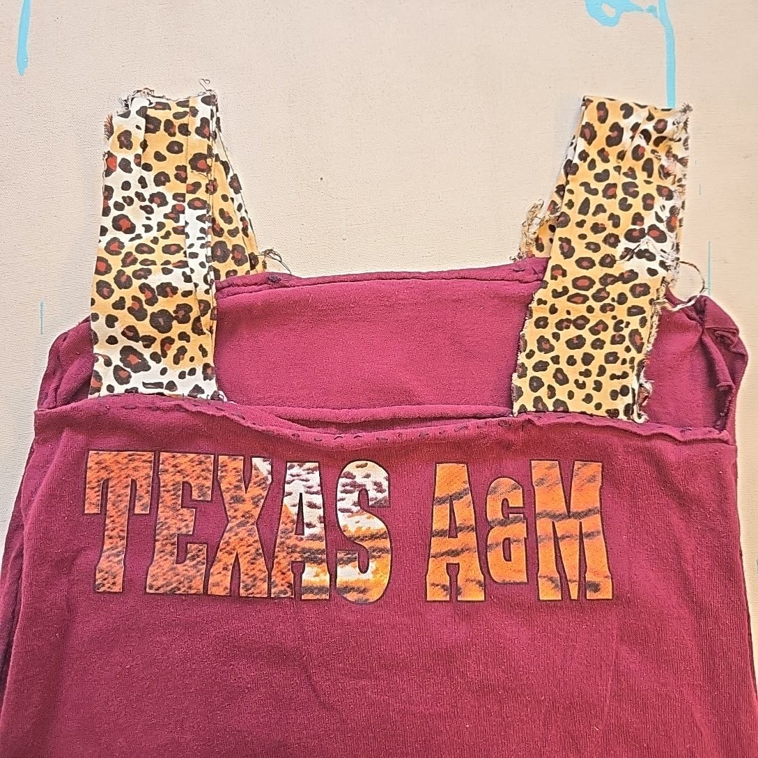 Texas A&M Upcycled Leopard Print Game Day Dress Red Small T Shirt Midi Handmade