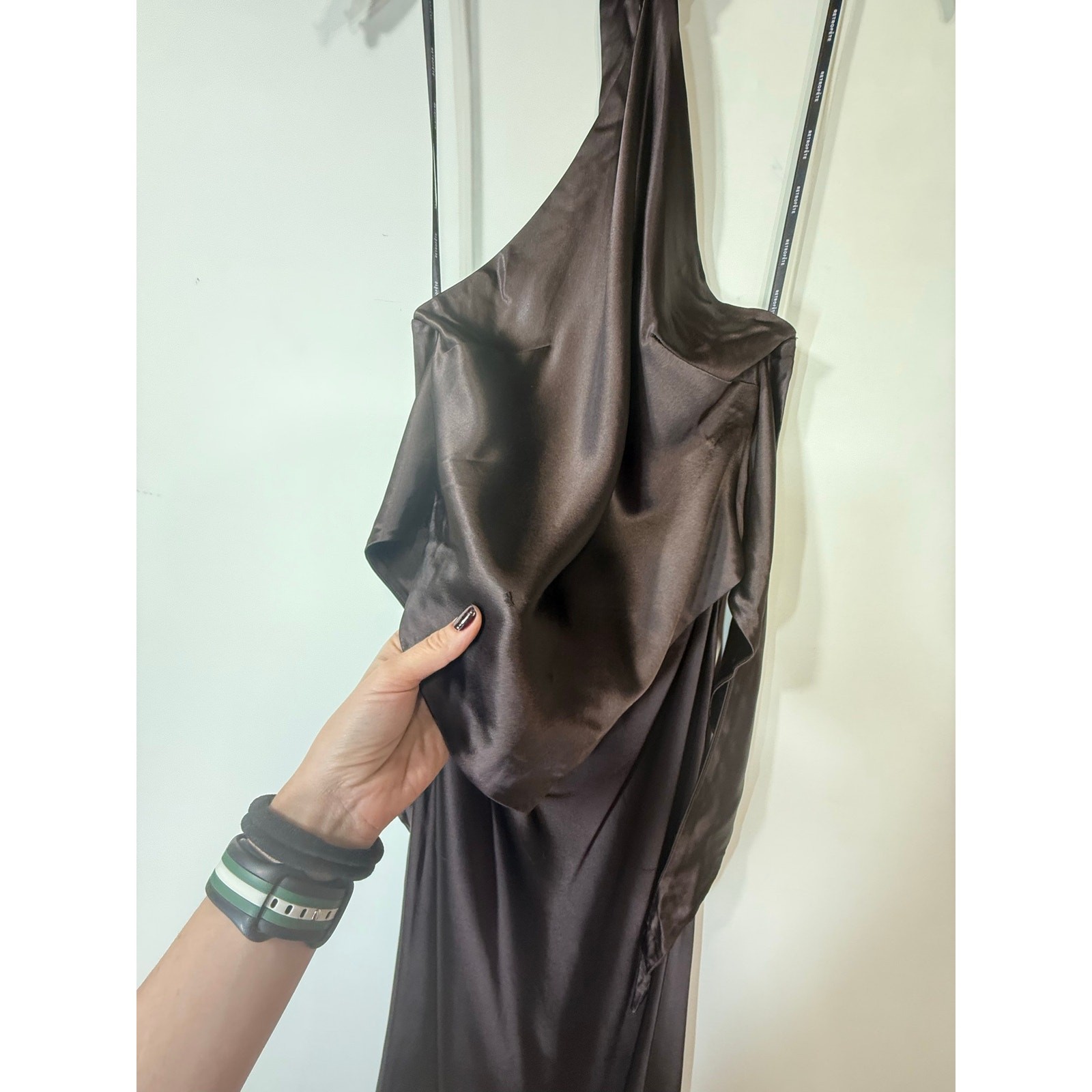 Retrofete Ester Brown Satin TieBack Sheath Formal Dress, Prom Wedding Large