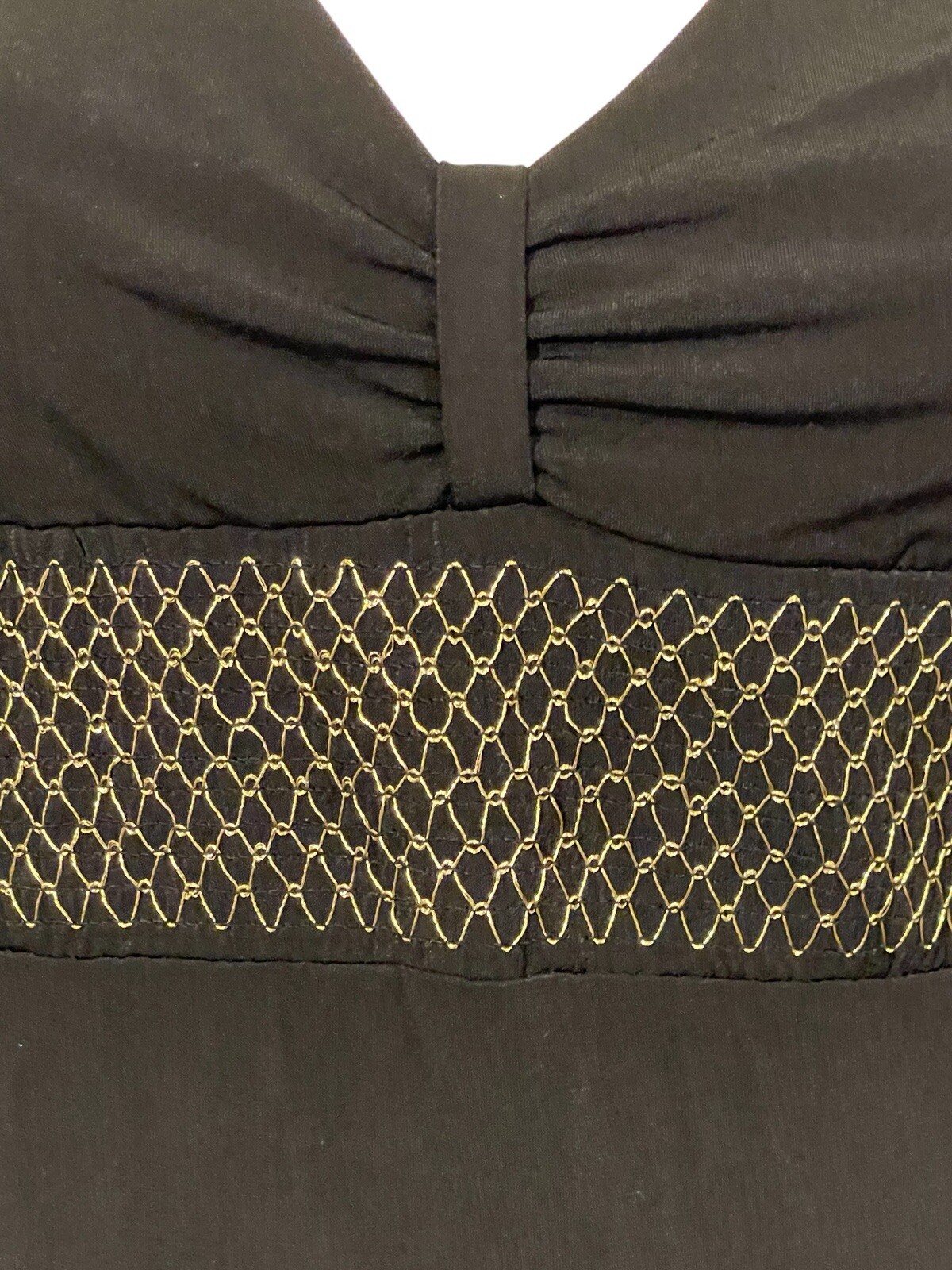 VERTIGO PARIS Black Dress Gold Mesh Empire Waist Shoulder Rings Women’s Size M