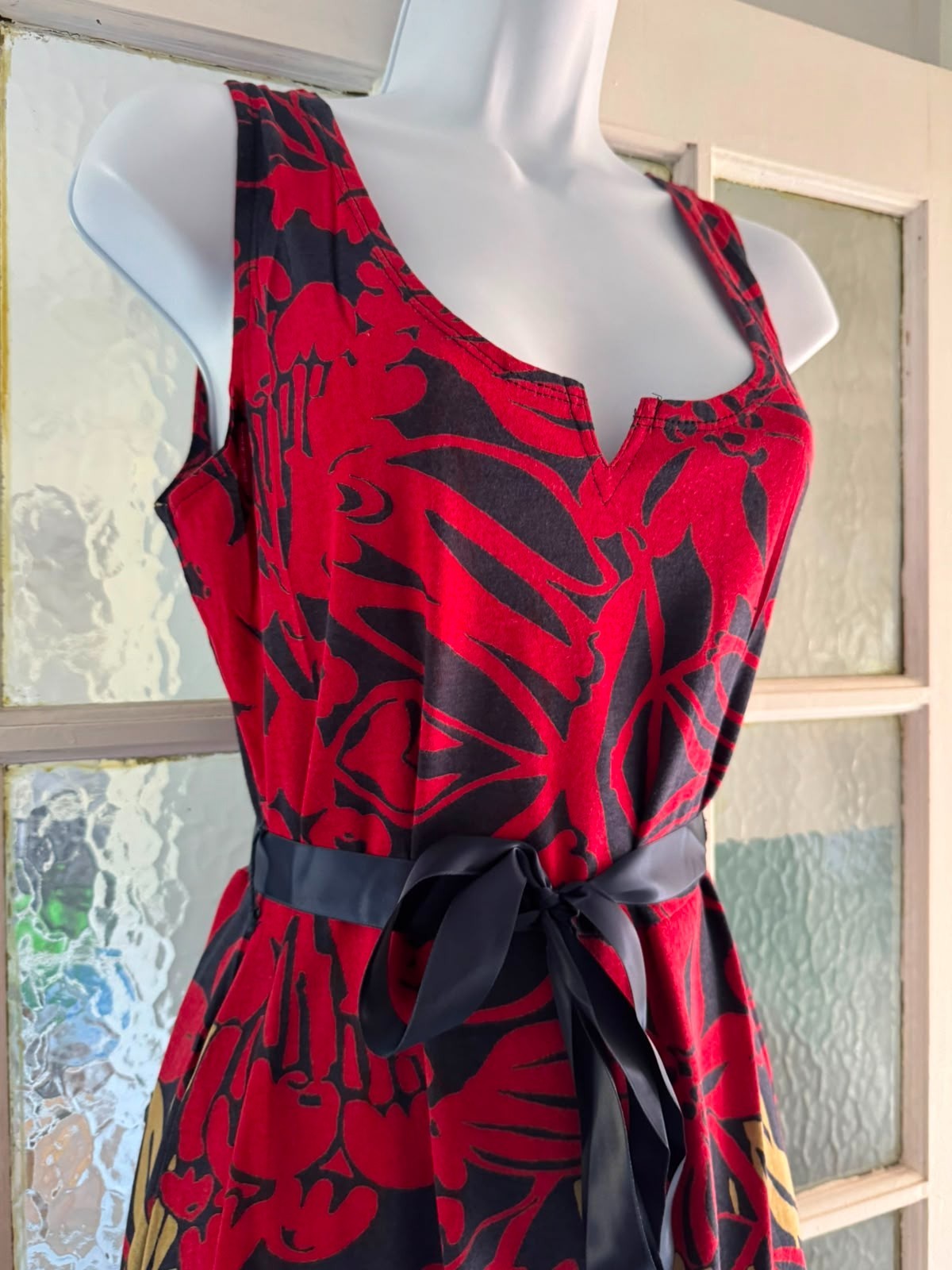 Desigual Dress Red Black Midi Summer Festivals Holidays scoop neck D10
