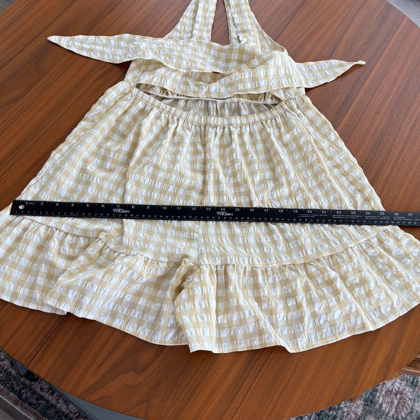 PrettyLittleThing Yellow Gingham Plunging Romper Skort Ruffle Preppy Summer US 6