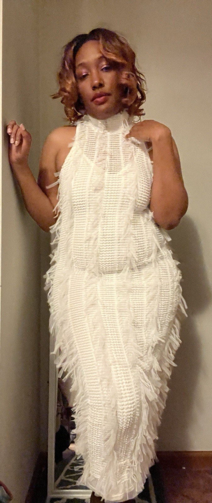 Amylynn Calla High Neck White Midi Dress Medium 2