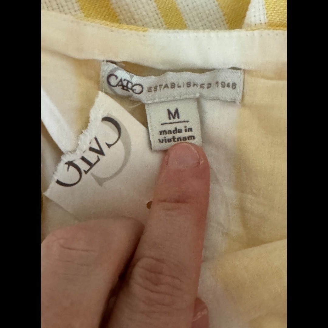 Cato Yellow White Striped Pinafore Shift Dress Womens Medium Cotton Blend