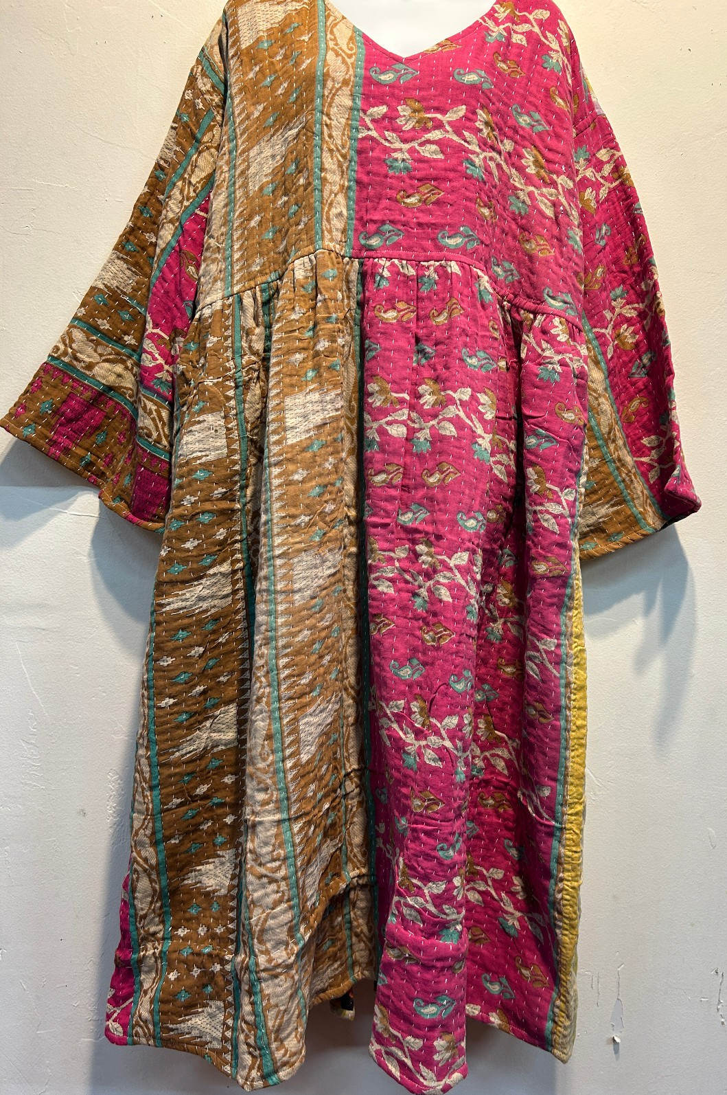 Nw FUNKY STUFF hippy boho vintage cotton pocket kantha maxi reversible DRESS 1X
