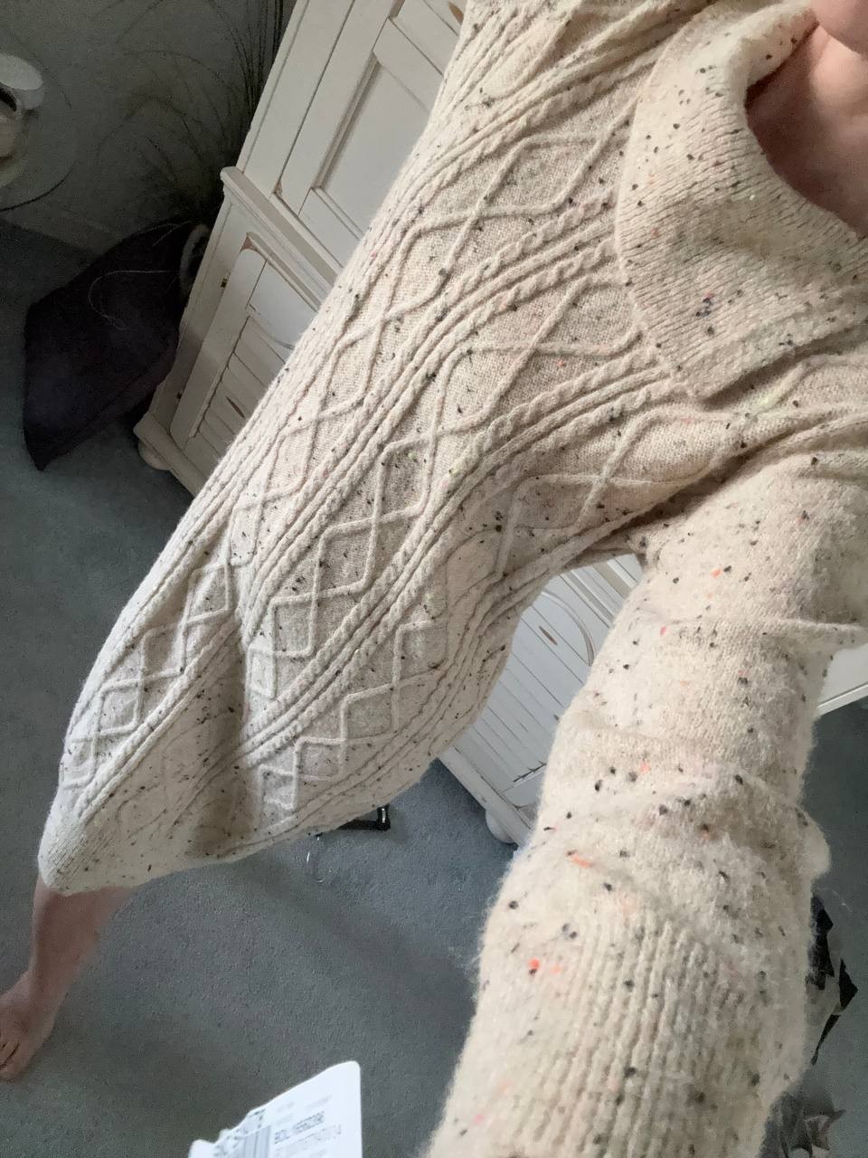 Sandra Darren Beige Speckled Cable Knit Sweater Dress Size L NWT Cozy Chic