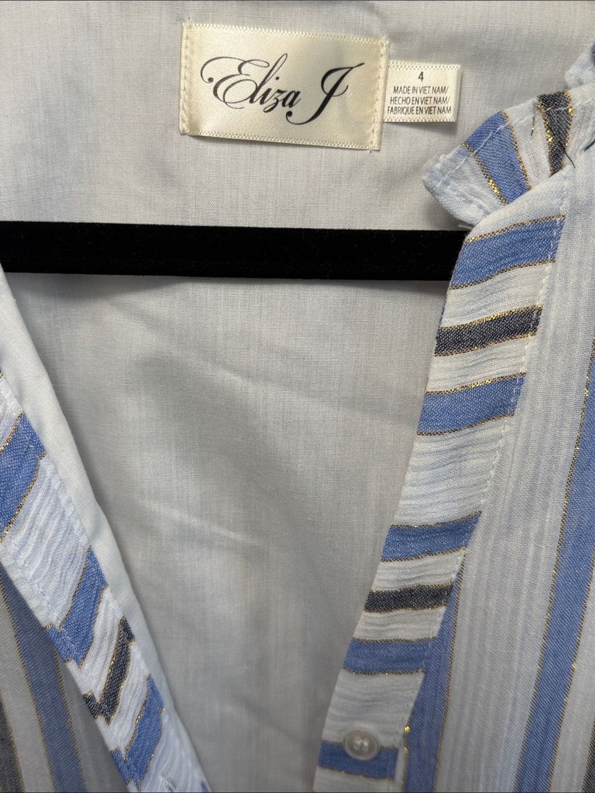 Eliza J Blue Striped Cap Sleeve Button Front Flounce Hem Dress Size 4