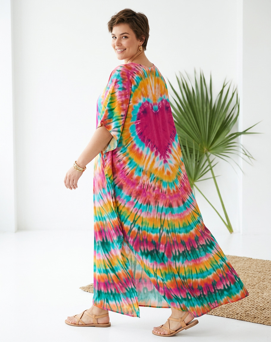 Vibrant Spirit Kaftan Dress Beach Cover Up Midi-Maxi • One Size Fits Most