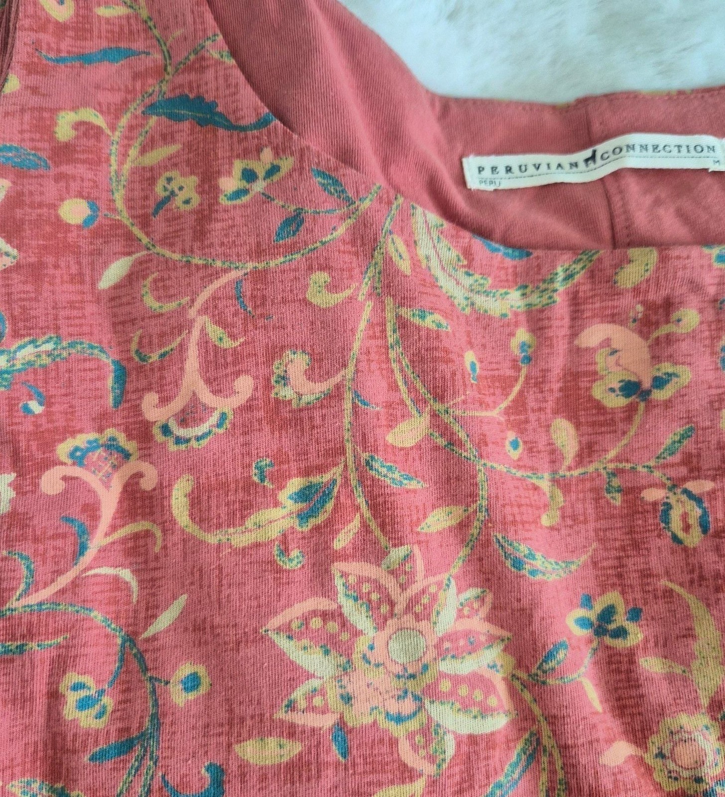 Peruvian Connection Floral Print Sleeveless Pima Cotton Knit Midi Dress